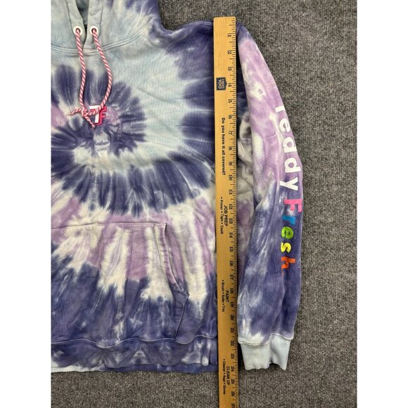 Teddy Fresh Hoodie Mens Medium Pullover Tie Dye Purple Blue Embroidered - Picture 4 of 7
